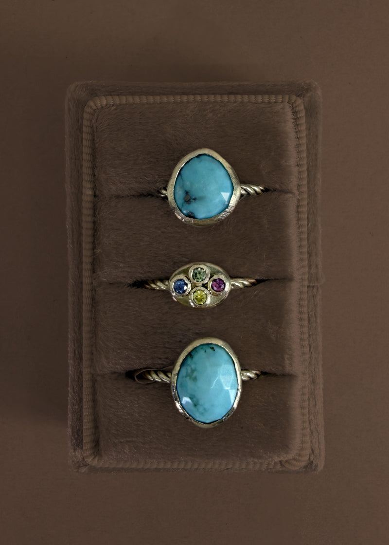 Gold Rosecut Turquoise Ring, 10KY