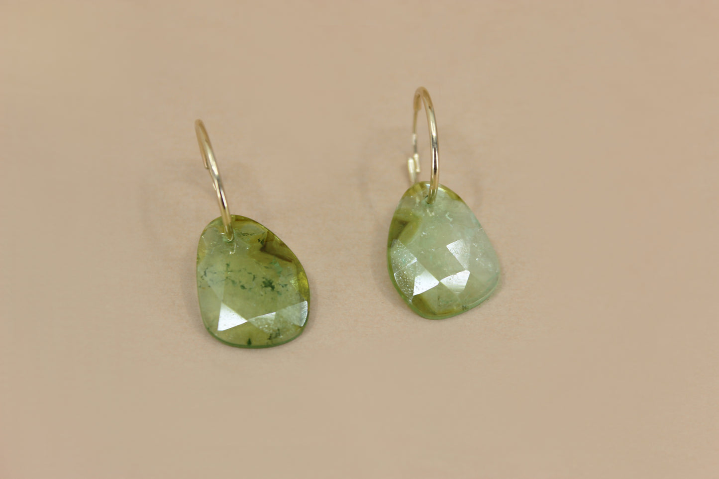 Green Tourmaline slice hoops
