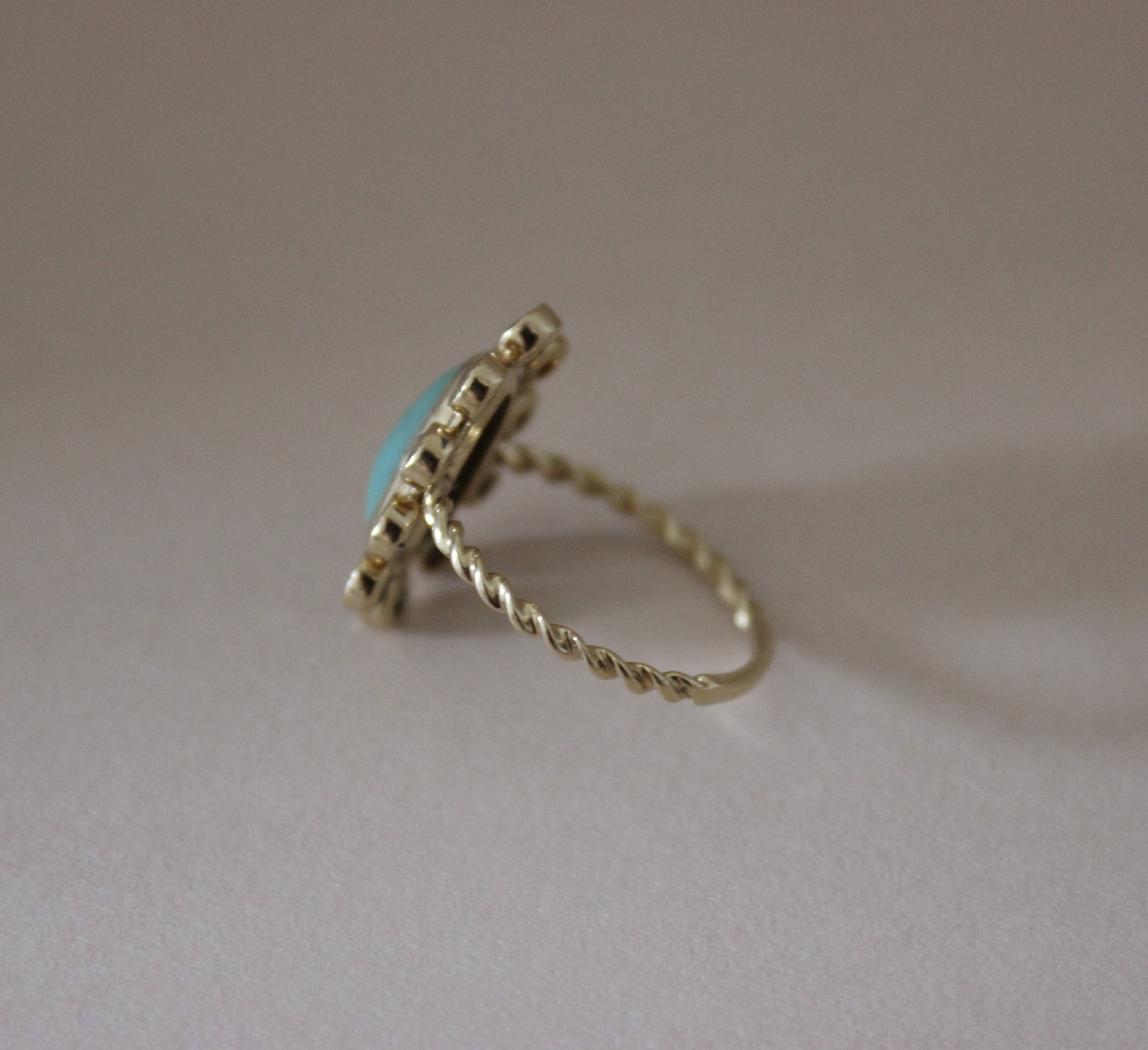 10KY Turquoise Rainbow Tourmaline Halo Ring