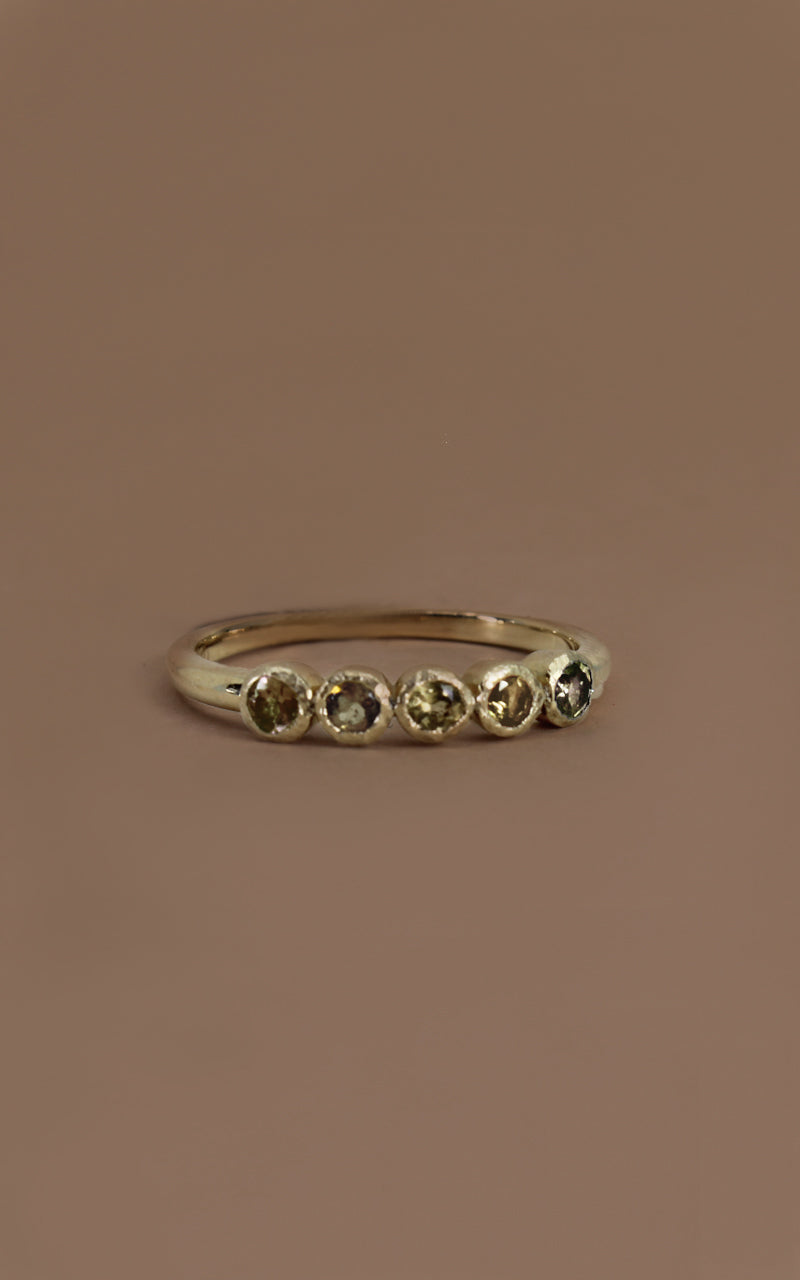 Gold Champagne Diamond Ring, 5 Stone Diamond Band