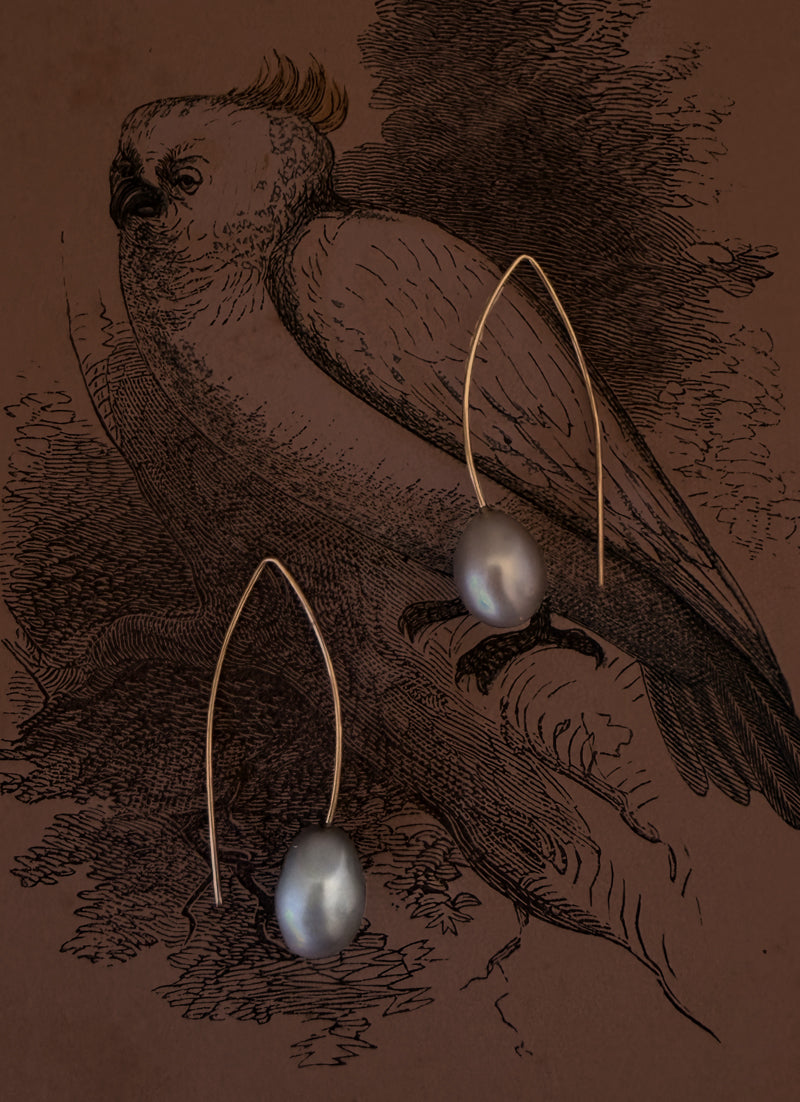 Gold Pearl Earrings, Long Pearl Ear-hooks