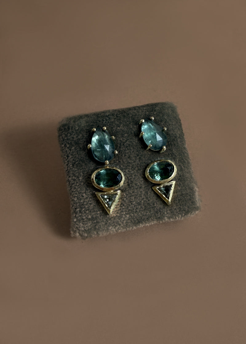 Gold Oval Triangle Duet Studs
