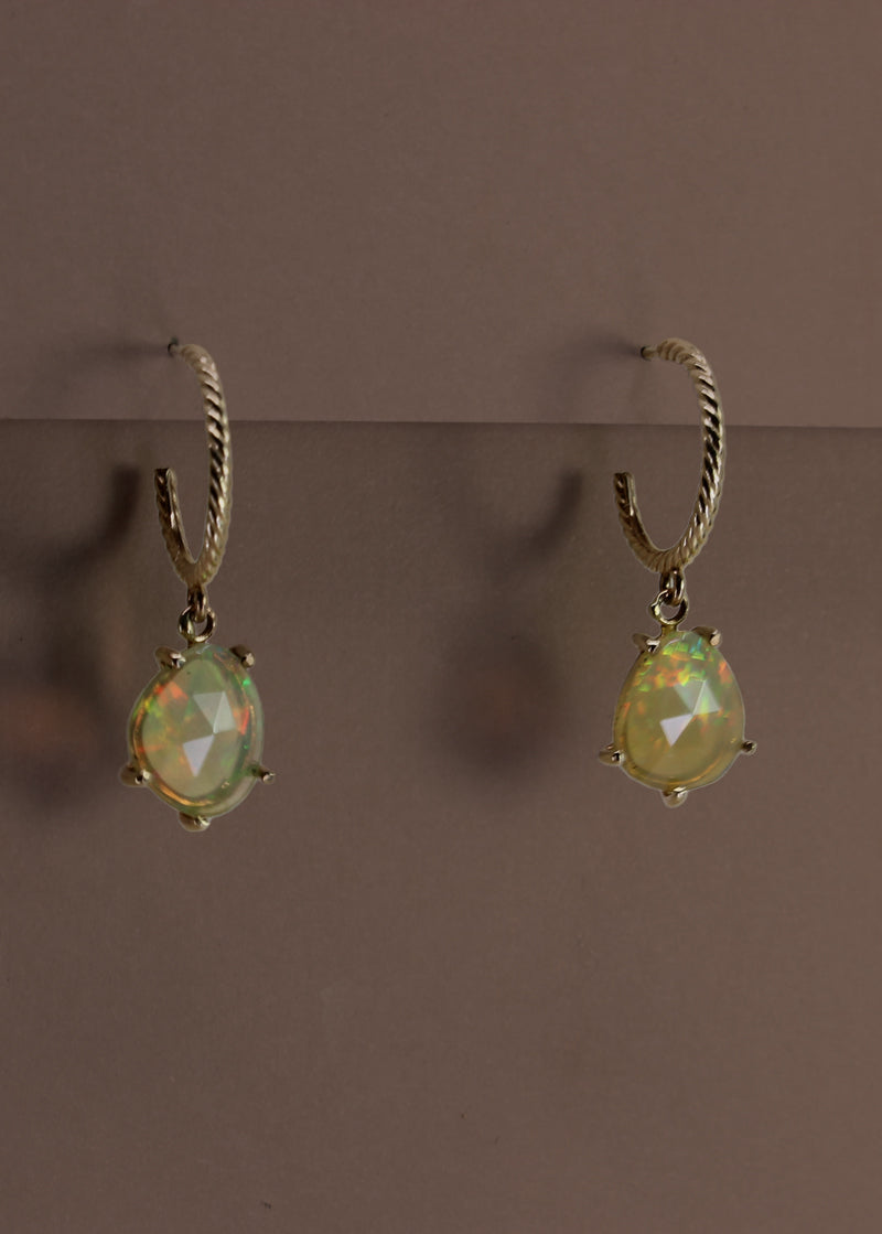 Gold Rope Hoops with Opal Drops