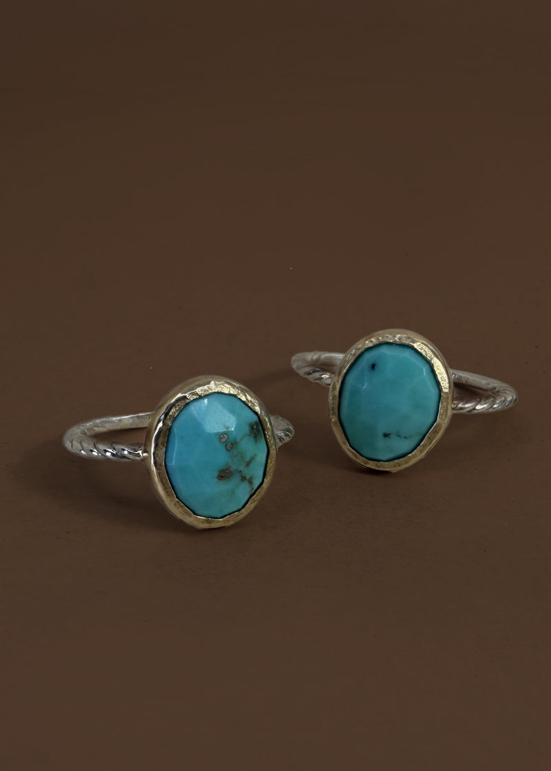 Sterling Turquoise Rope Ring with Gold Bezel, Mixed Metal Jewelry