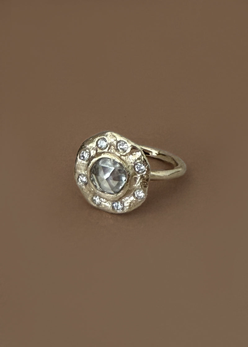 Round Rosecut Diamond Engagement Ring in 14KY Solid Gold, Lab Grown Diamond Ring