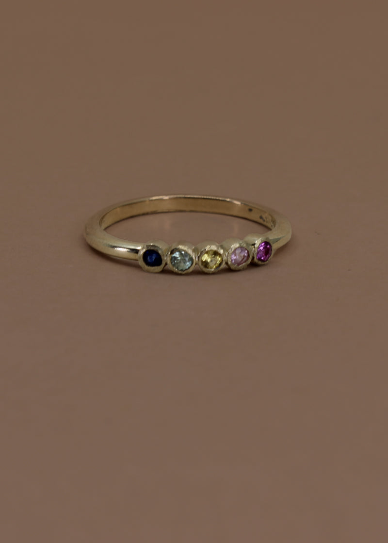Gold Sapphire Rainbow Color Ring