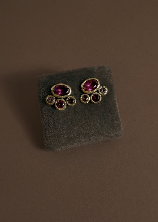 Gold Multi Pink Tourmaline Studs