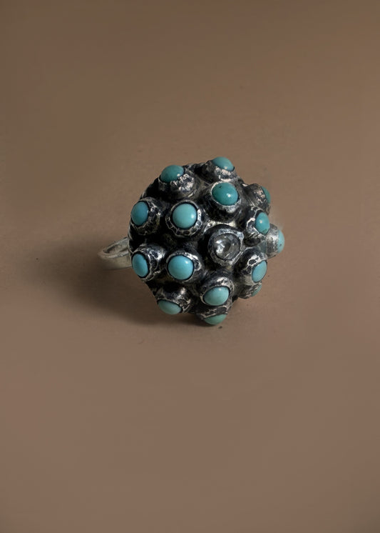 Vintage Dome Ring with Turquoise and Diamond