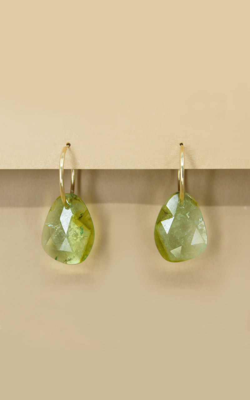 Green Tourmaline slice hoops