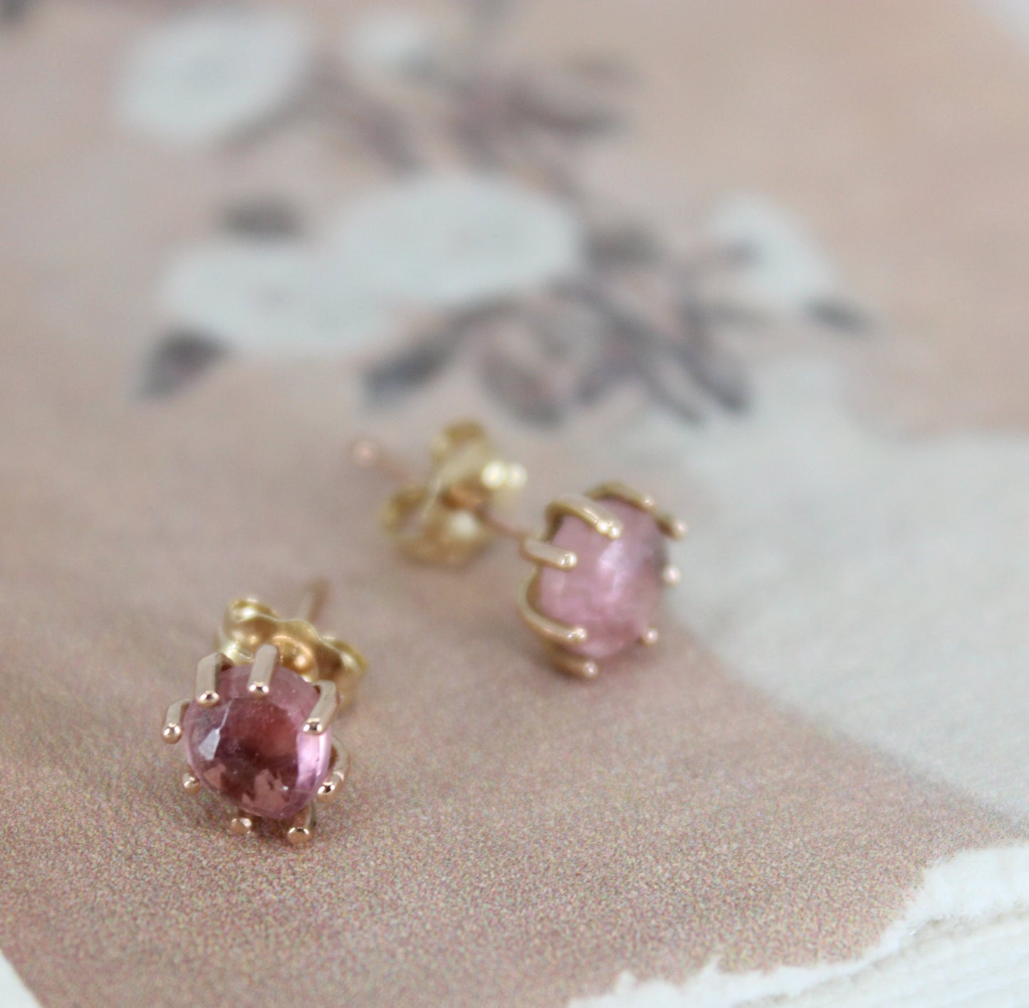 Rose Gold Tourmaline Studs