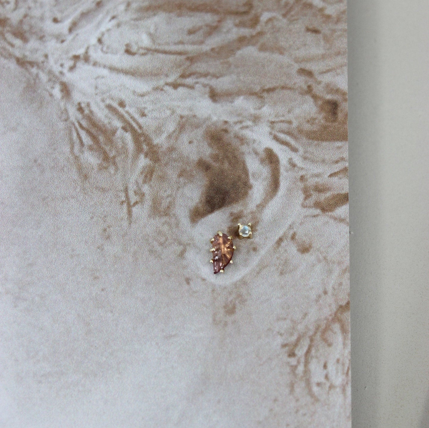 Gold Tourmaline Feather and Moonstone Earrings