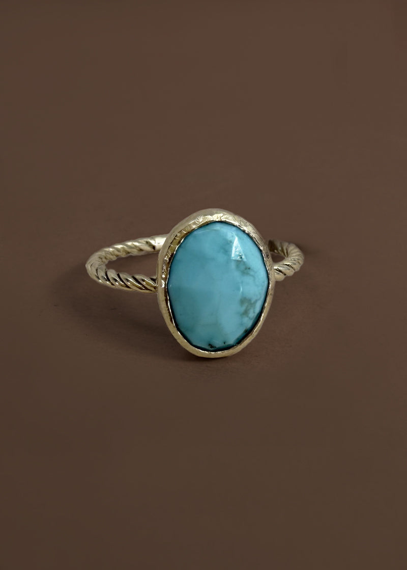 Gold Rosecut Turquoise Ring, 10KY