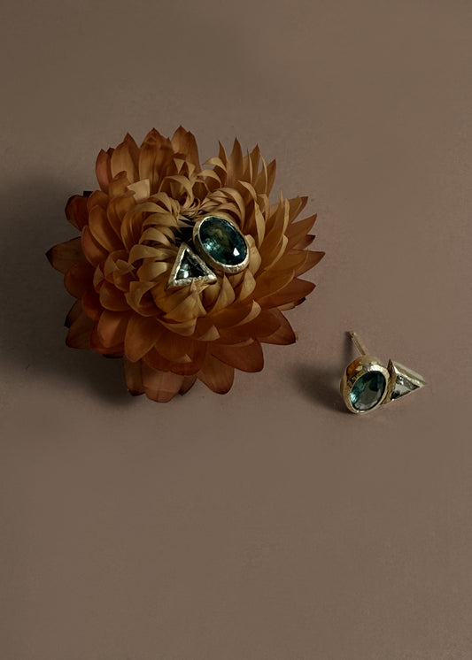 Gold Oval Triangle Duet Studs