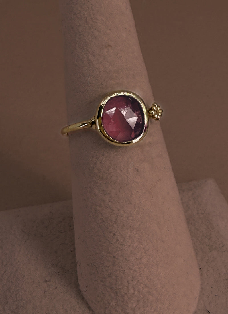 14KY Tourmaline Bezel ring with Beaded Detail