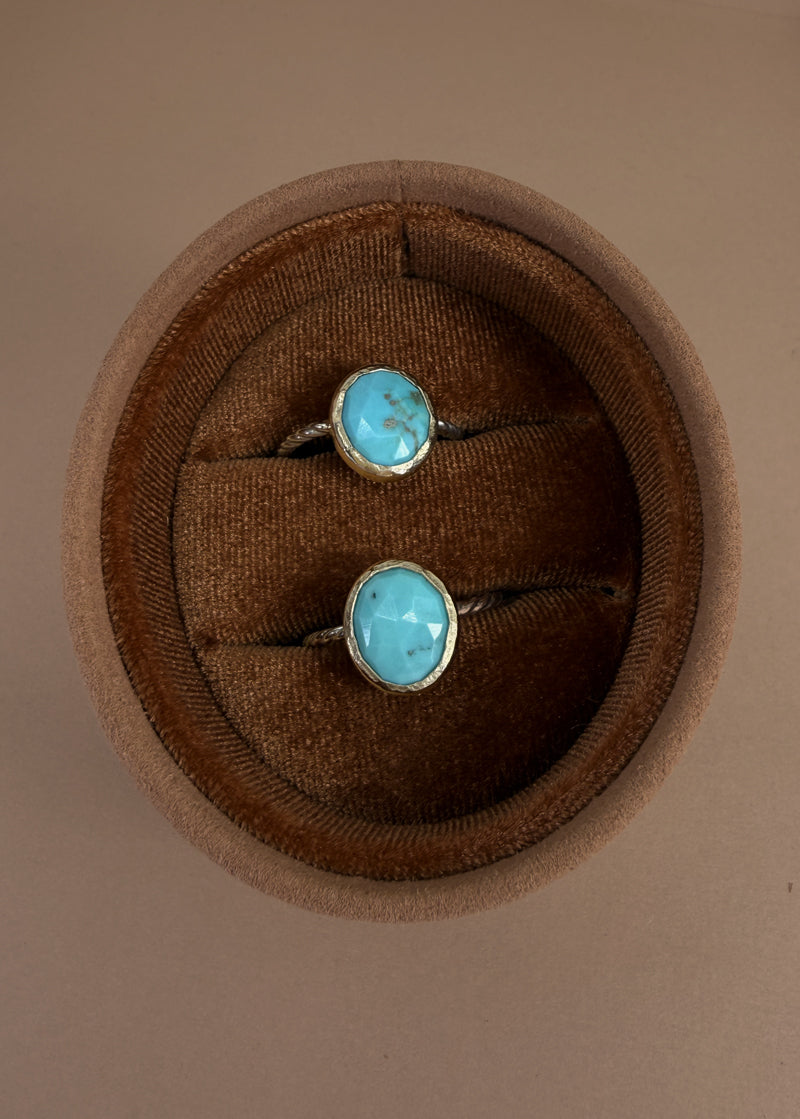 Sterling Turquoise Rope Ring with Gold Bezel, Mixed Metal Jewelry