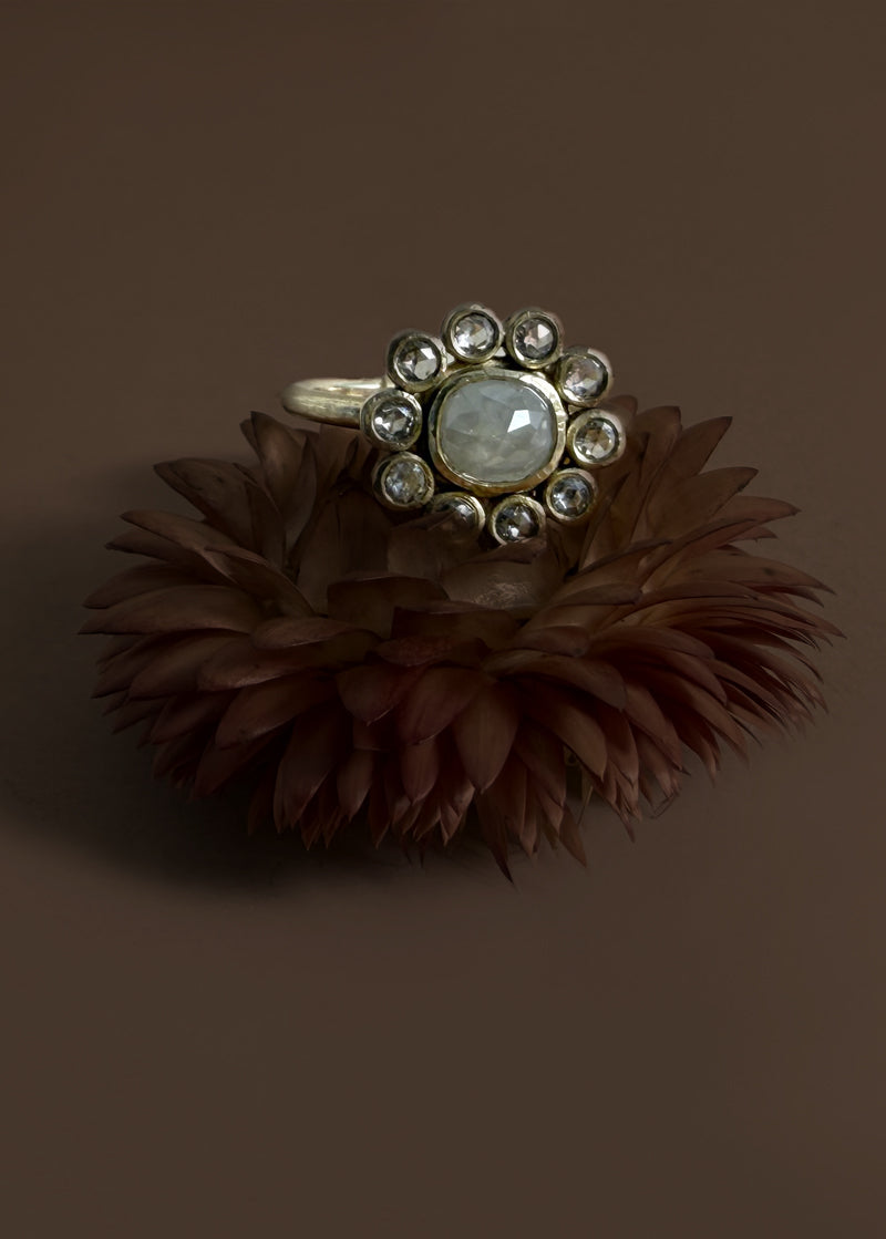 Rustic Diamond Ring with Rose-cut Halo