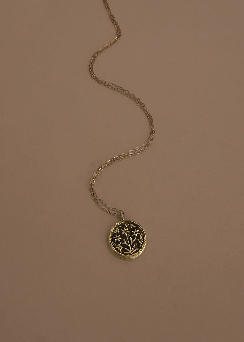 Gold Floral Necklace, 14K Dainty Pendant