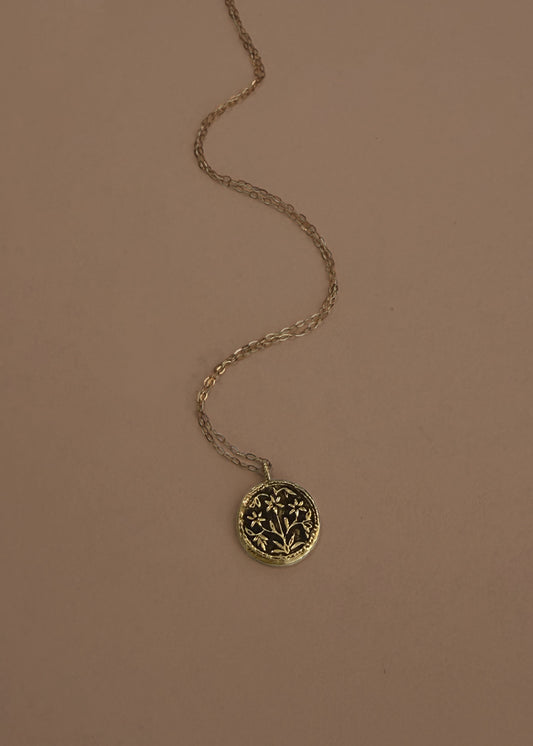Gold Floral Necklace, 14K Dainty Pendant