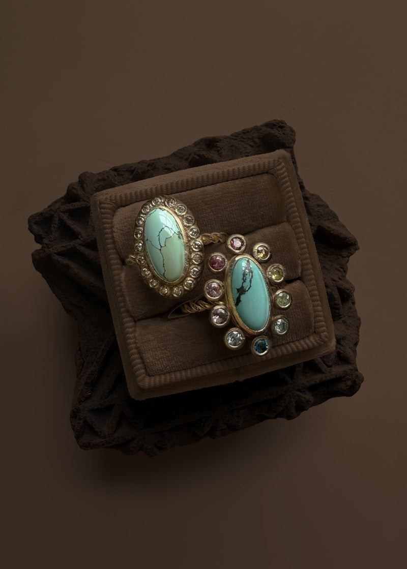 Gold Turquoise Halo Rings