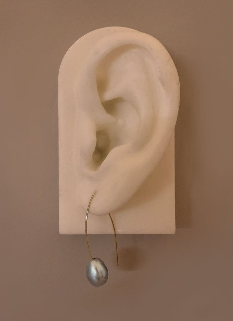 Gold Pearl Earrings, Long Pearl Ear-hooks