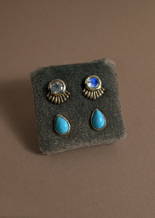 Gold Teardrop Studs with Turquoise