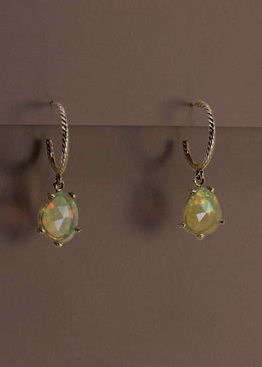Gold Rope Hoops with Opal Drops