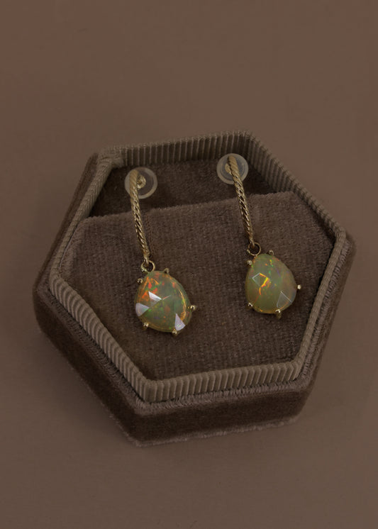 Gold Rope Hoops with Opal Drops