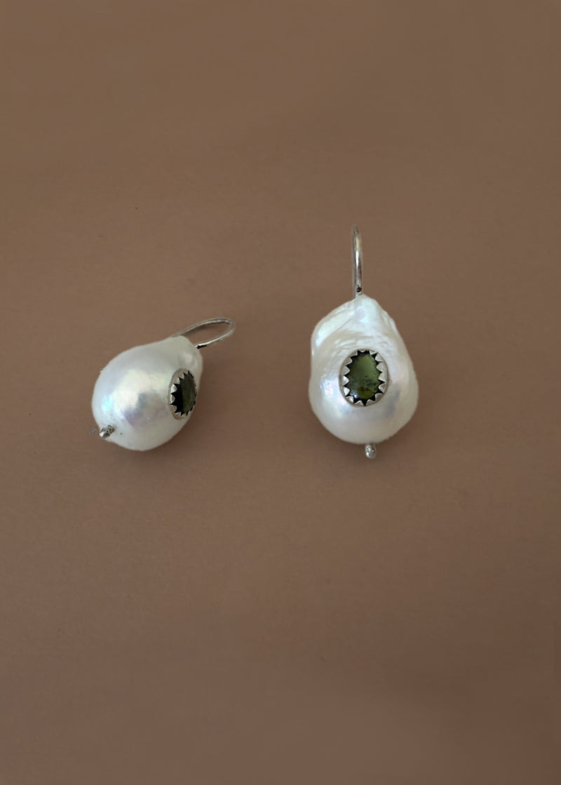 Baroque Pearl Earrings with Tourmaline