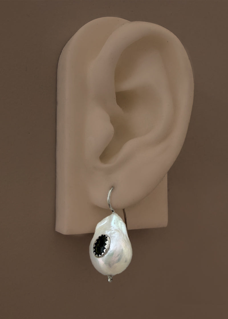 Baroque Pearl Earrings with Tourmaline