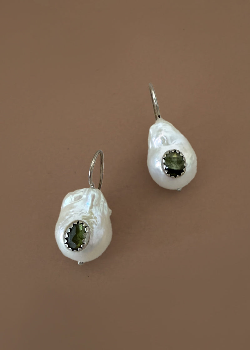 Baroque Pearl Earrings with Tourmaline