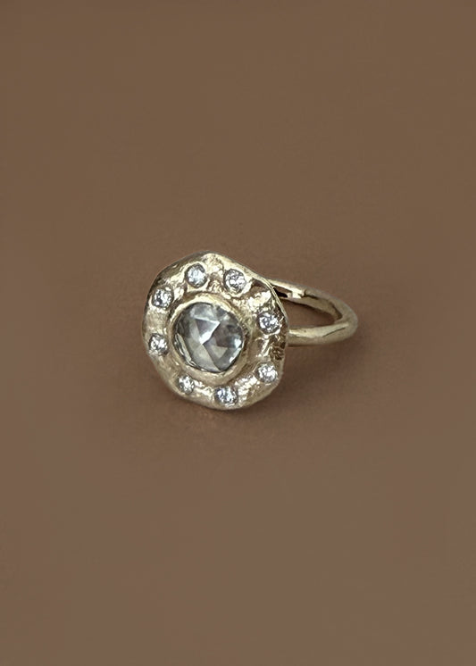 Round Rosecut Diamond Engagement Ring in 14KY Solid Gold, Lab Grown Diamond Ring