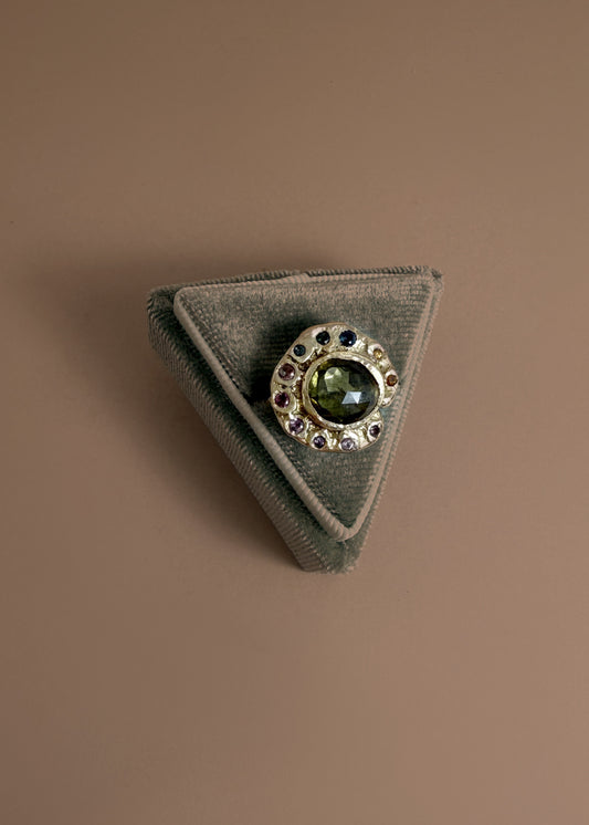 Gold Green Tourmaline and Spinel Ring