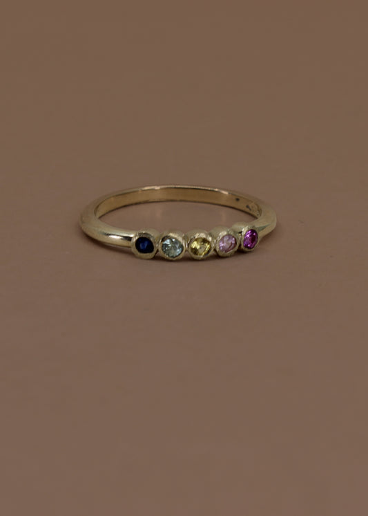 Gold Sapphire Rainbow Color Ring