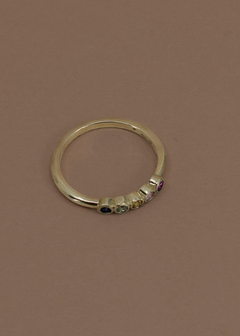 Gold Sapphire Rainbow Color Ring