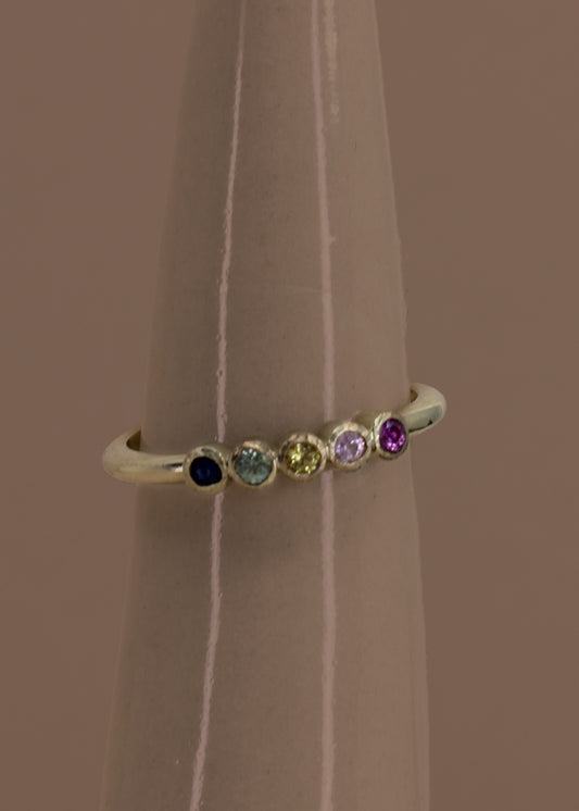 Gold Sapphire Rainbow Color Ring