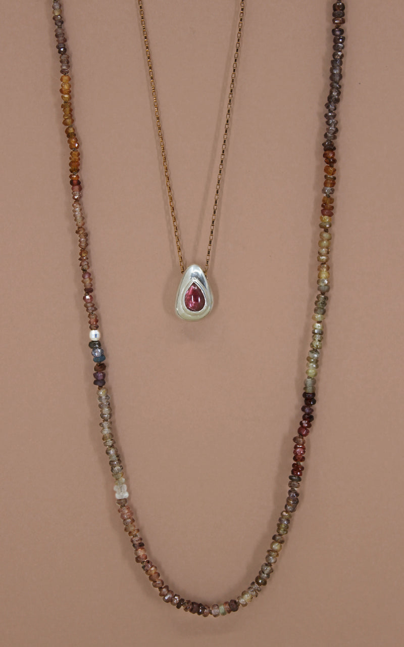 Natural Sapphire bead necklace long