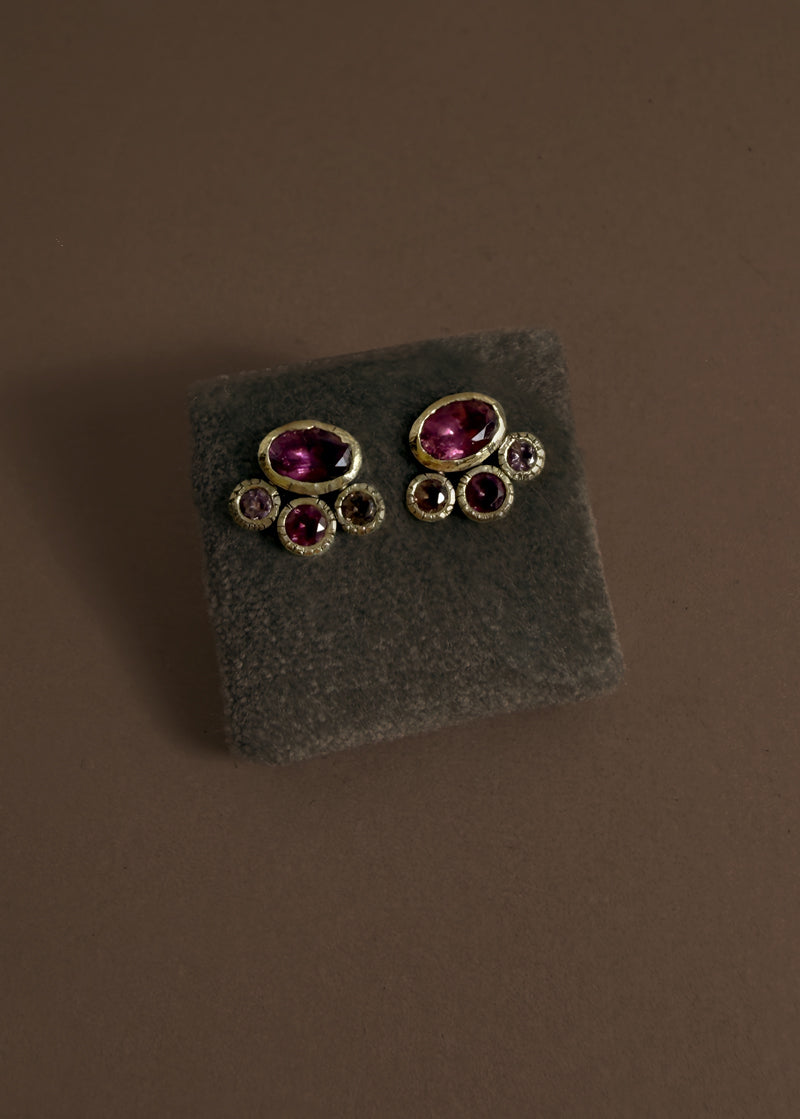 Gold Multi Pink Tourmaline Studs