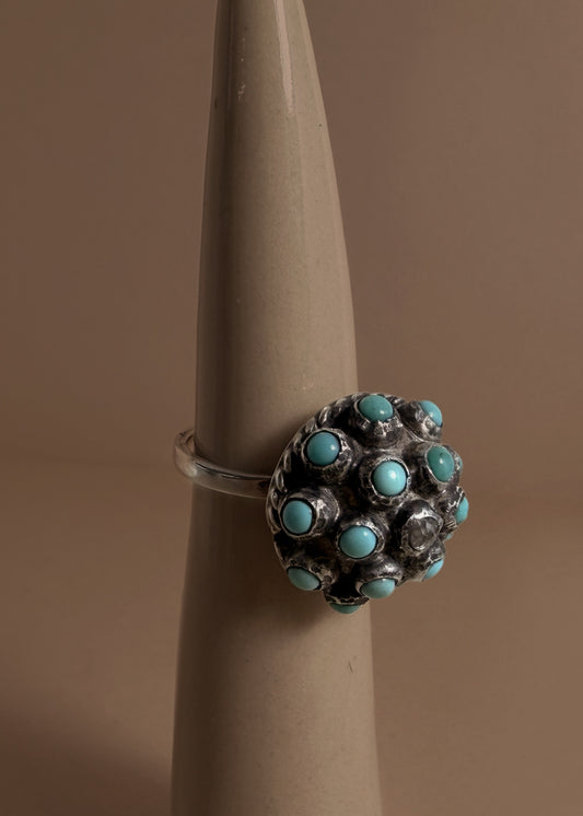 Vintage Dome Ring with Turquoise and Diamond