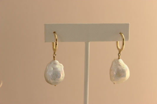 Gold Hoop Pearl Drops