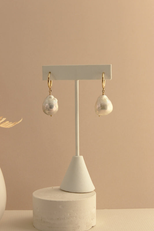 Gold Hoop Pearl Drops